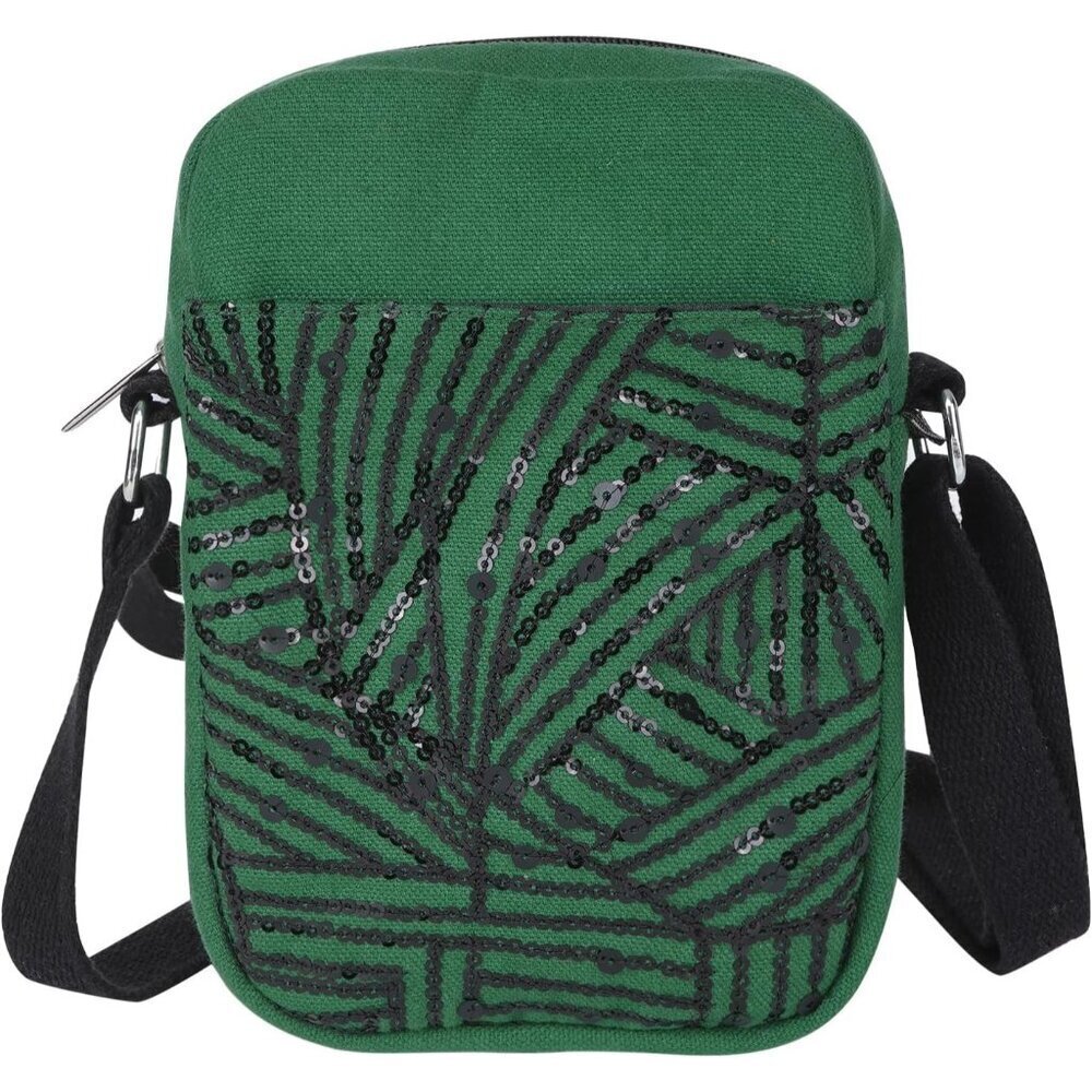 Canvas Crossbody Bag Girls Women Cotton Sequin Embroidery Compact Stylish
